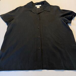 Vintage Chaus 100% Silk Blouse | Black Short Sleeve Button Front | Size 16